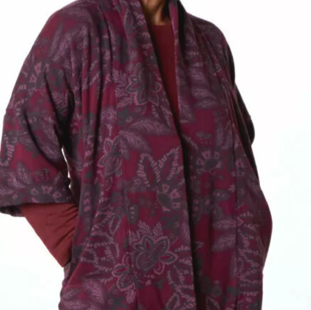 Bryn Walker Organic Bamboo Cotton Margo Paisley Open Coat Cardigan Vigne New S